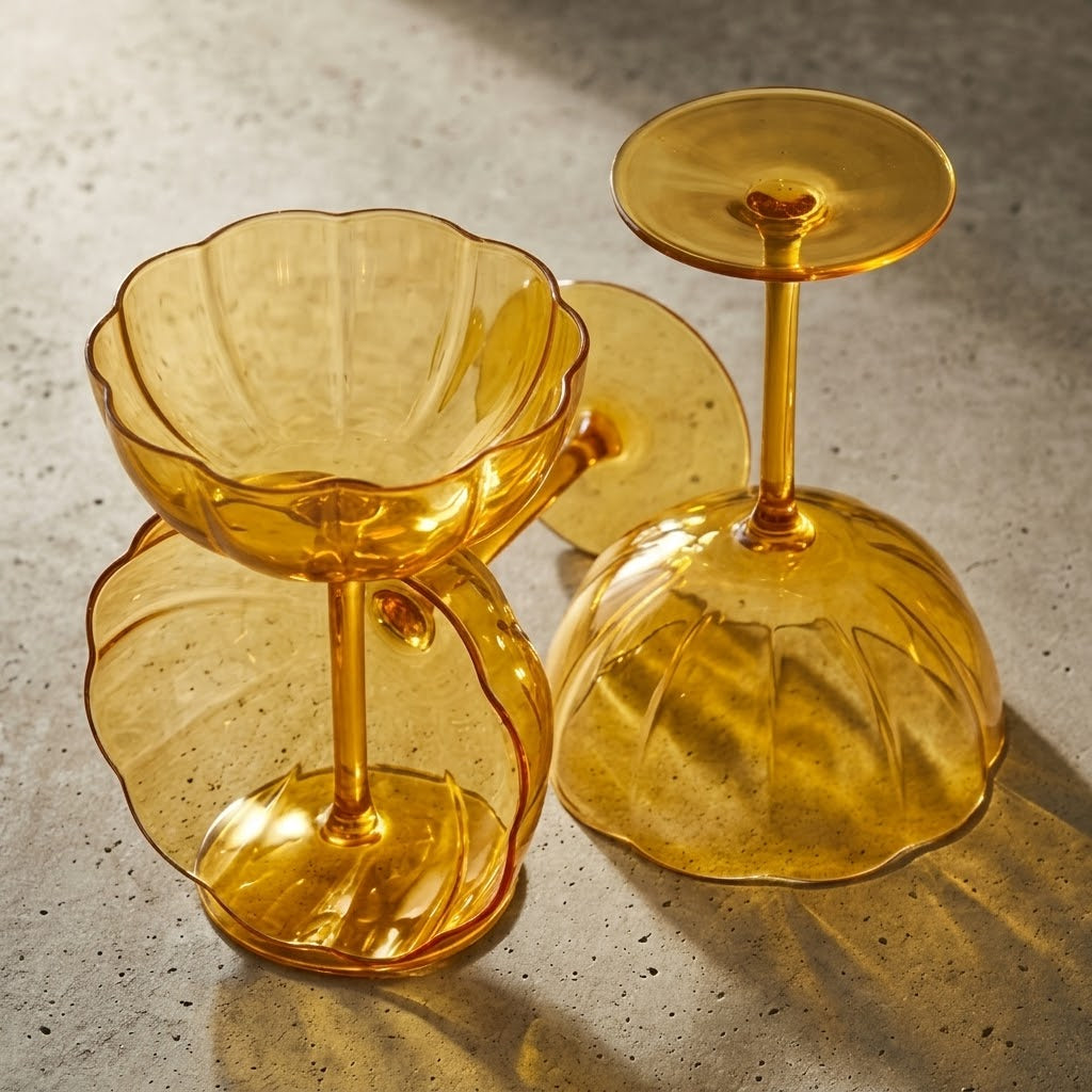 Golden Amber Petal Coupe Dessert Glass Set