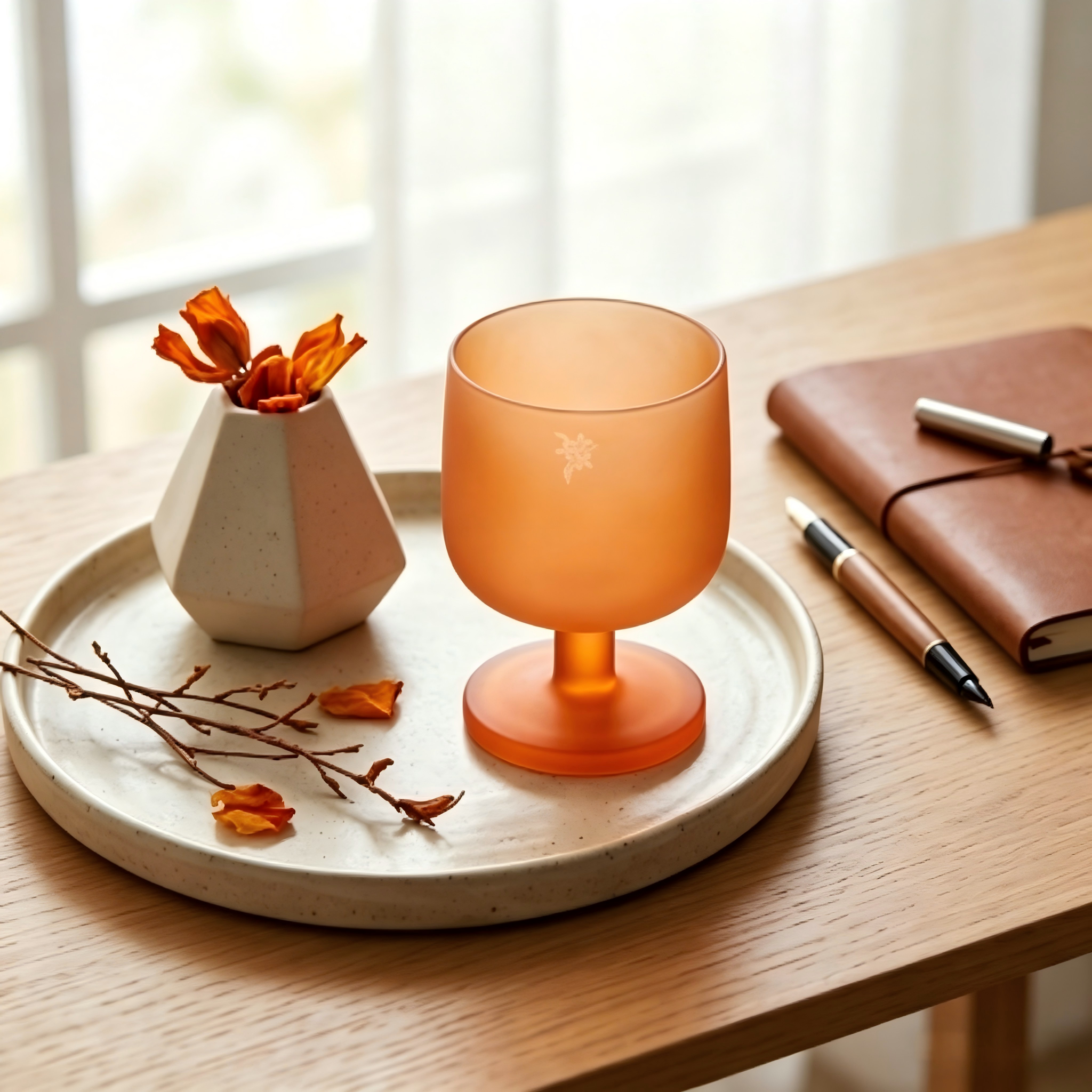 Frosted Sunset Orange Stemmed Glass