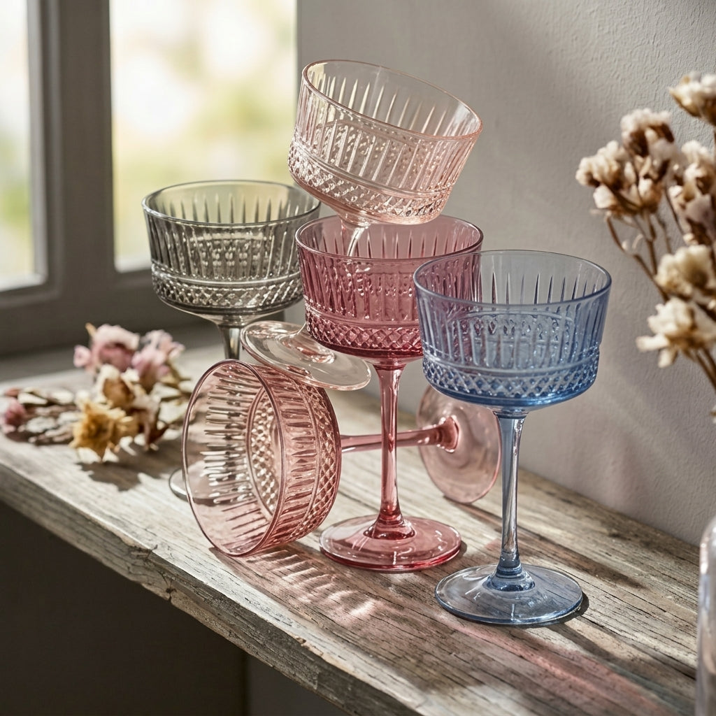 Pastel Multicolor Vintage Coupe Glass Set