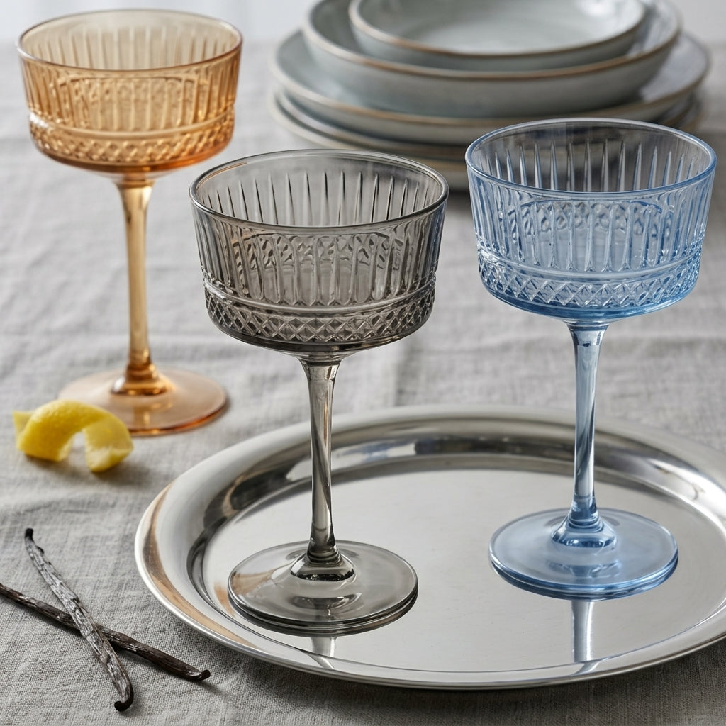 Pastel Multicolor Vintage Coupe Glass Set