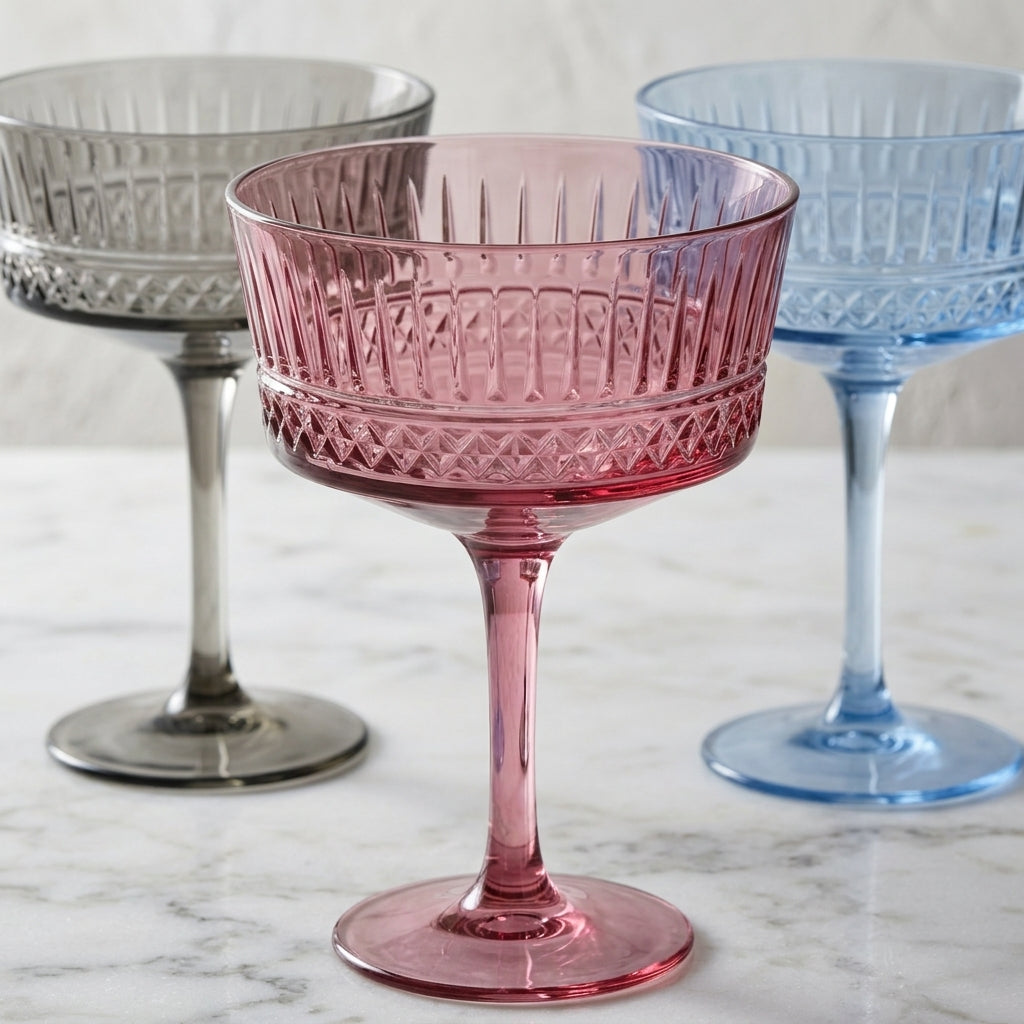 Pastel Multicolor Vintage Coupe Glass Set