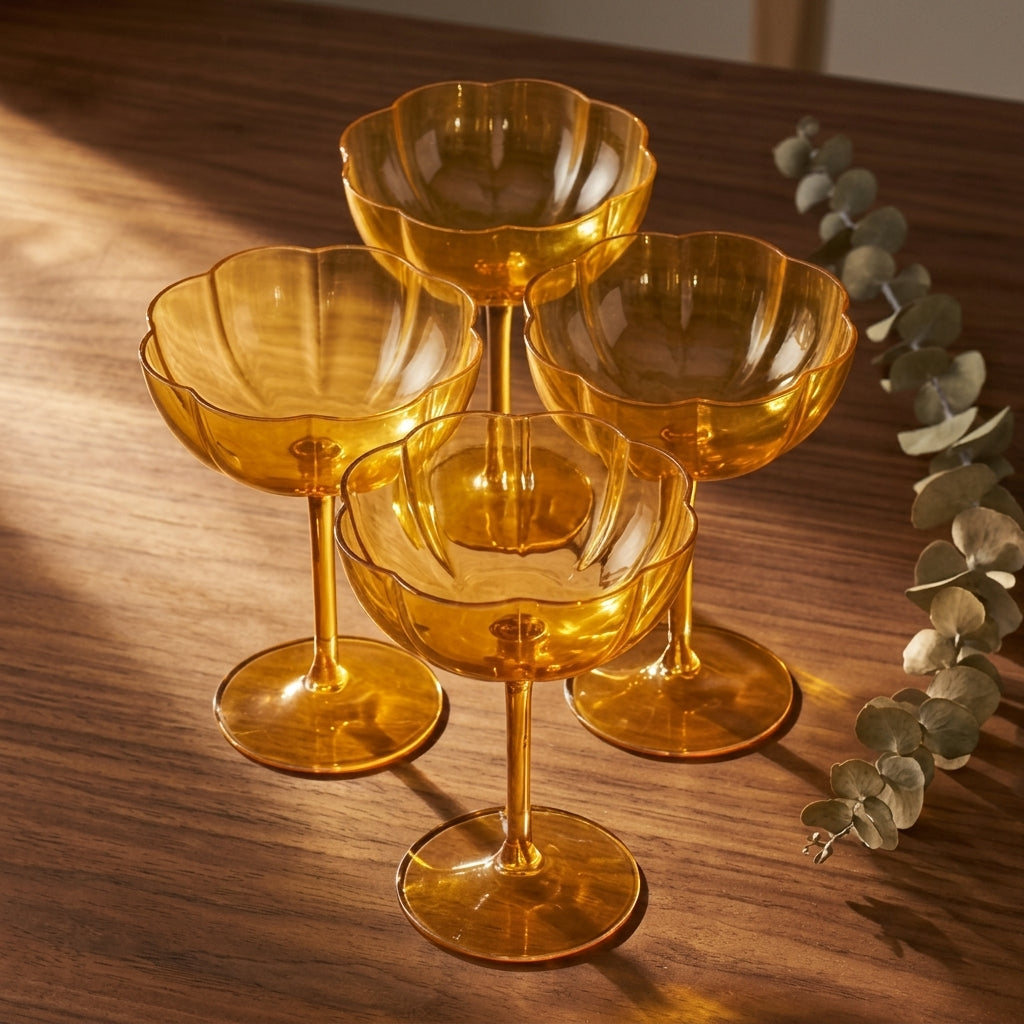 Golden Amber Petal Coupe Dessert Glass Set