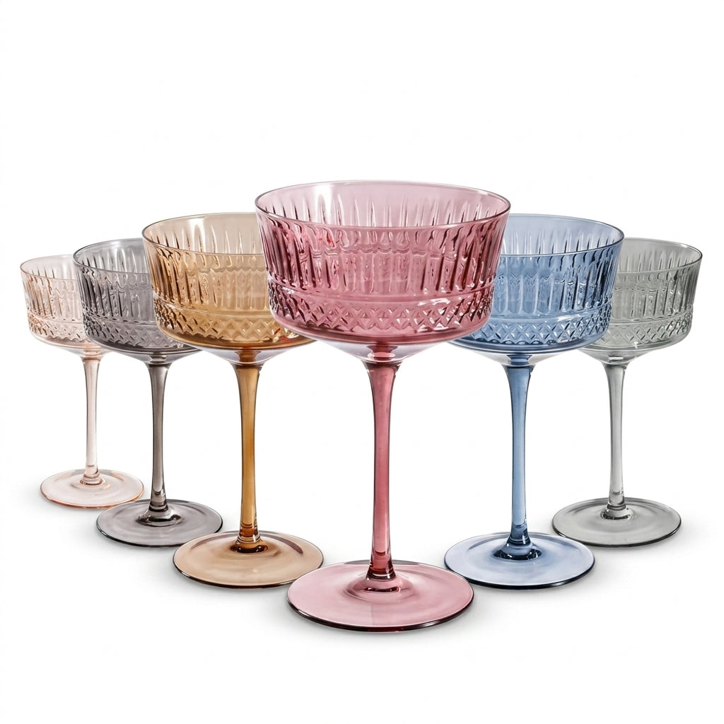 Pastel Multicolor Vintage Coupe Glass Set
