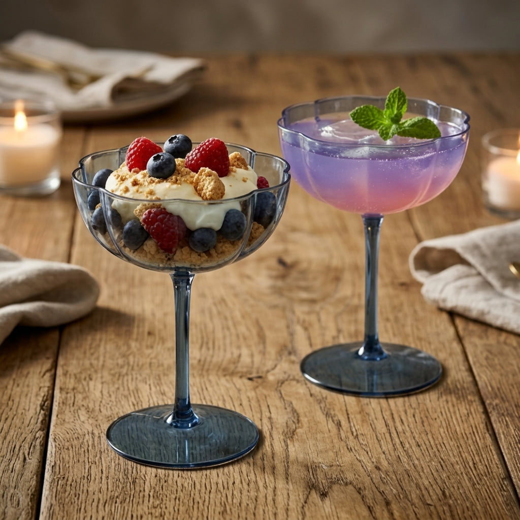 Smoky Blue Petal Coupe Dessert Glass Set