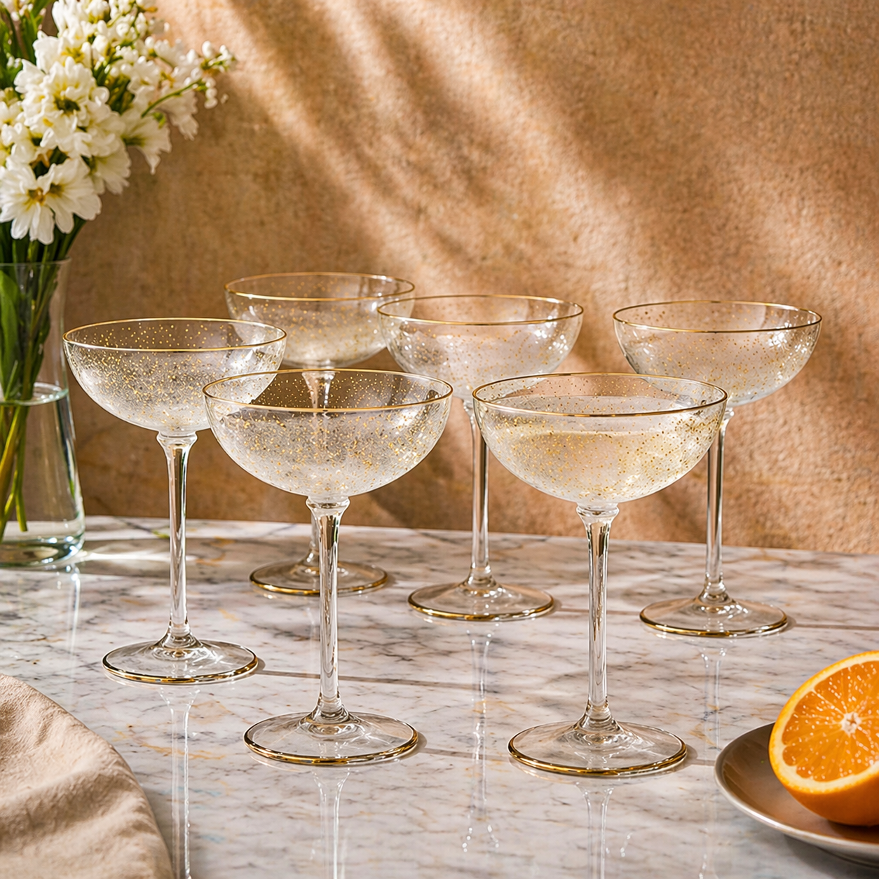 Golden Speckled Coupe Glass Set