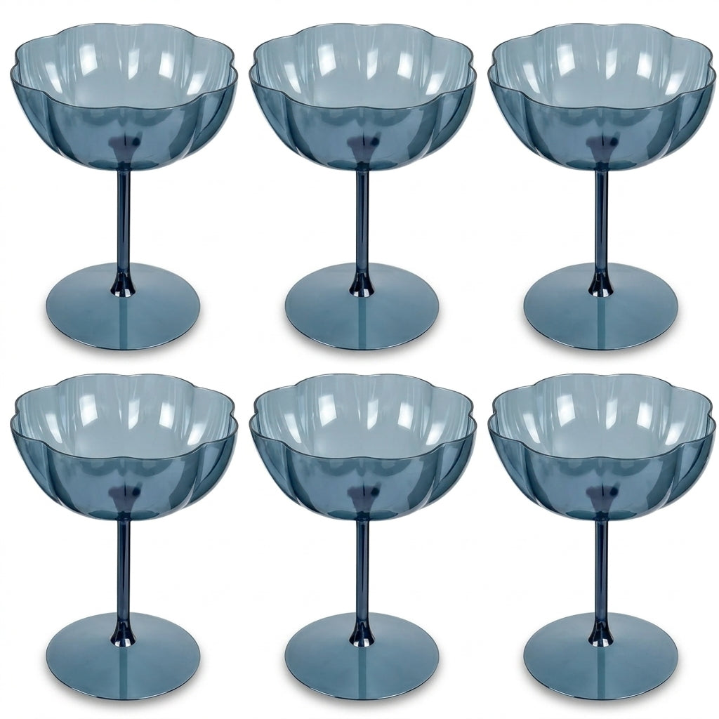 Smoky Blue Petal Coupe Dessert Glass Set