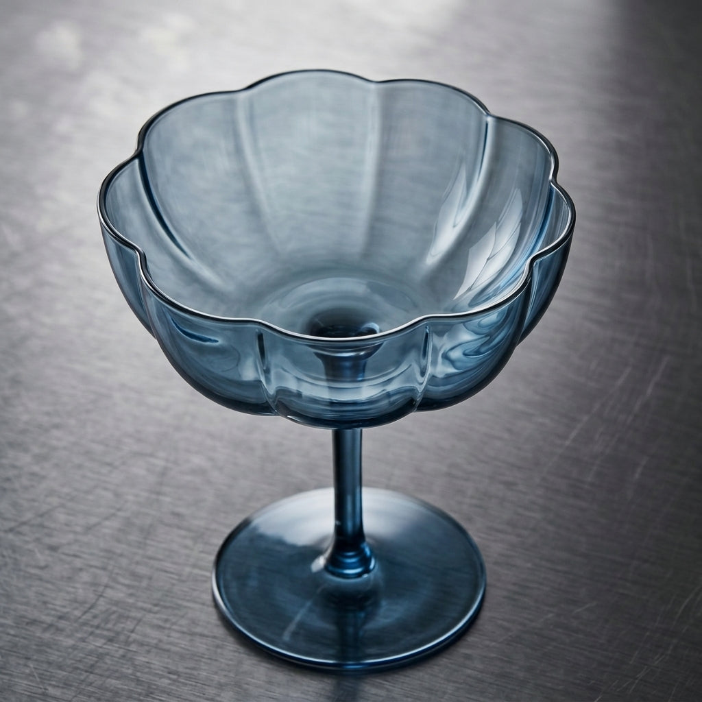 Smoky Blue Petal Coupe Dessert Glass Set