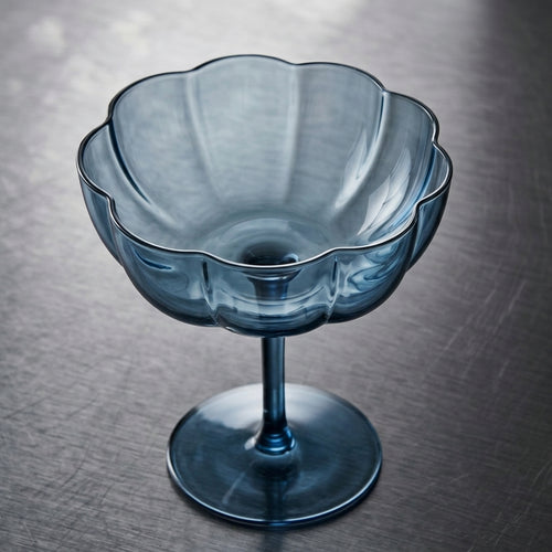 Smoky Blue Petal Coupe Dessert Glass Set