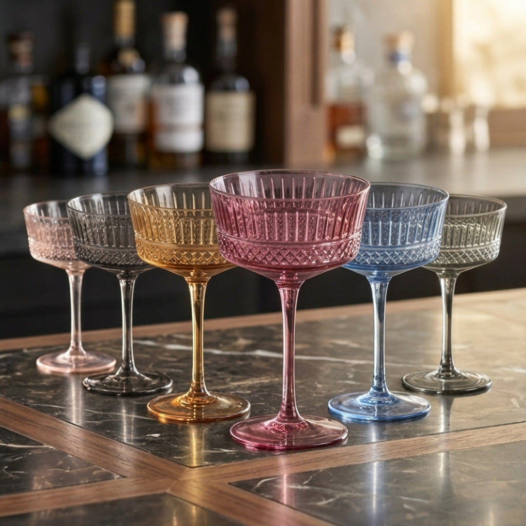 Pastel Multicolor Vintage Coupe Glass Set